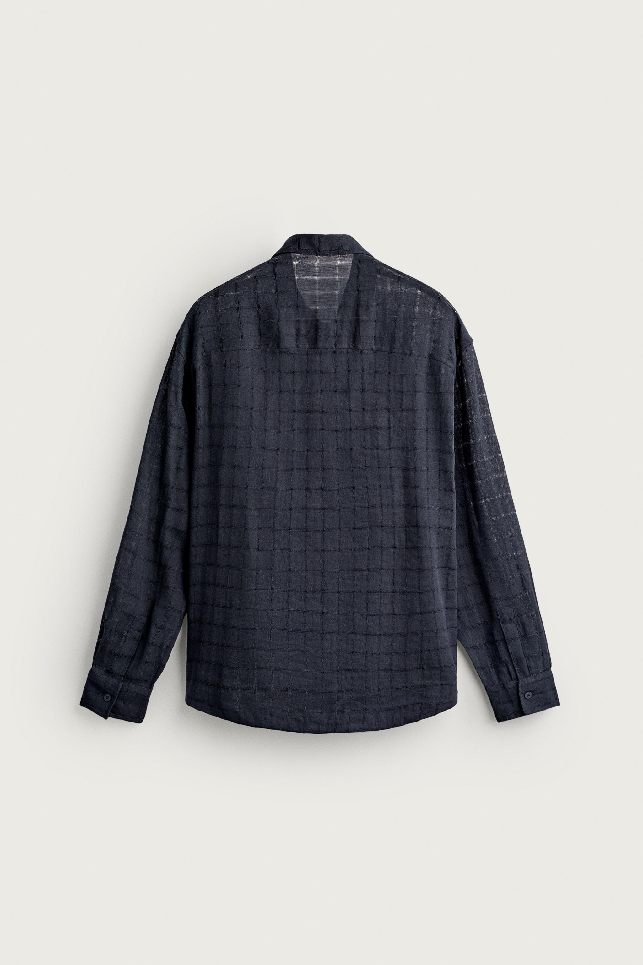 CHEMISE RELAXED FIT JACQUARD CARREAUX LIN/COTON